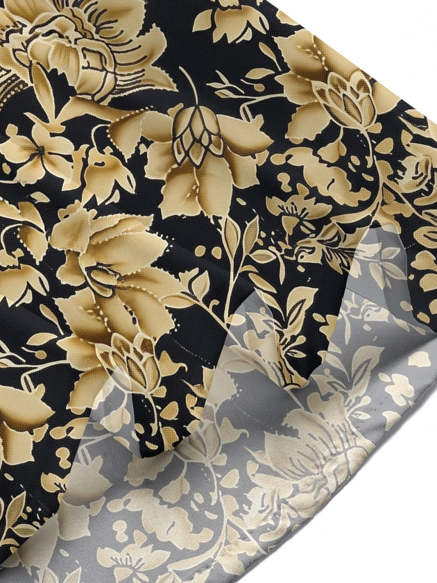 Retro Black Gold Flower Women's Short Sleeve Shirts