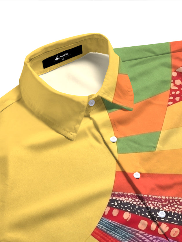 Vintage Bohemian Patchwork Color Block Women's Short Sleeve Shirts