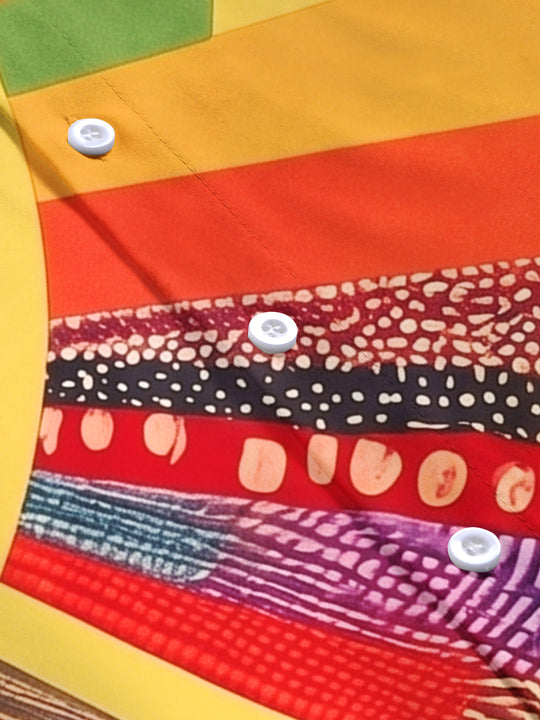 Vintage Bohemian Patchwork Color Block Women's Short Sleeve Shirts