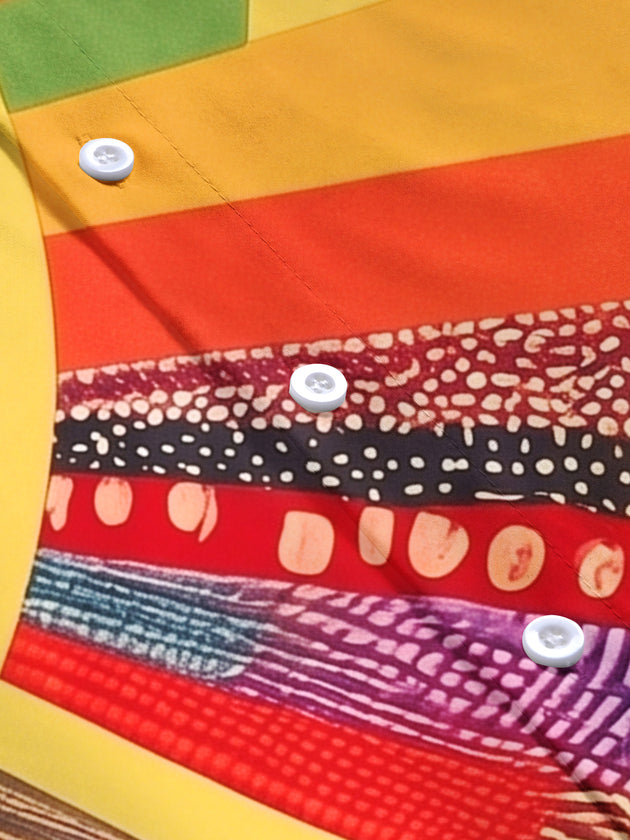 Vintage Bohemian Patchwork Color Block Women's Short Sleeve Shirts
