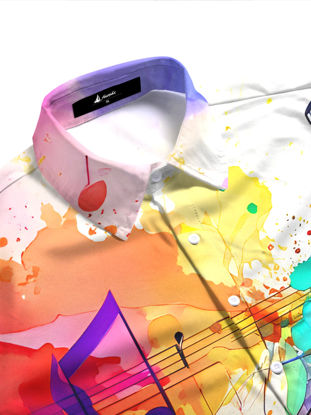 Colorful Watercolor Music Note Gradient Women's Short Sleeve Shirts