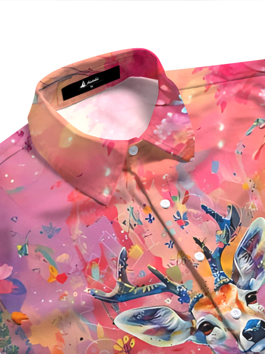 Watercolor Deer Floral Art Women's Short Sleeve Shirts