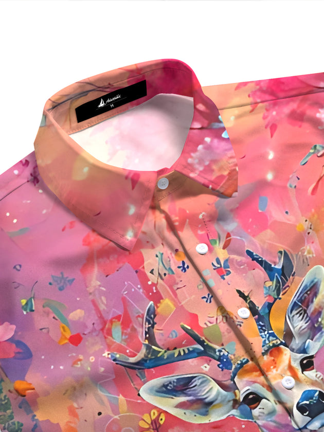Watercolor Deer Floral Art Women's Short Sleeve Shirts