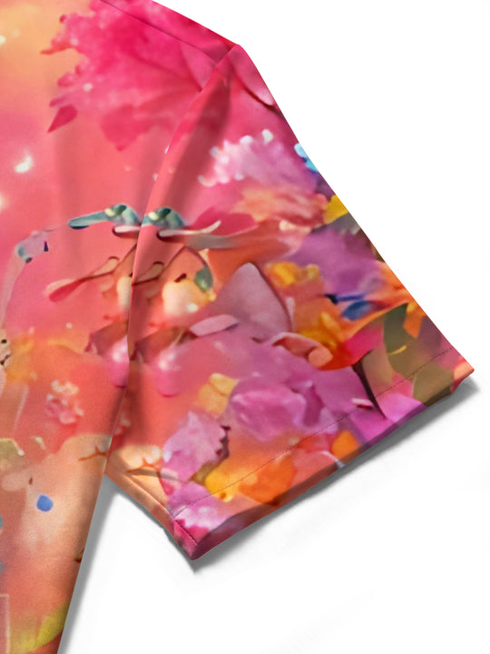 Watercolor Deer Floral Art Women's Short Sleeve Shirts