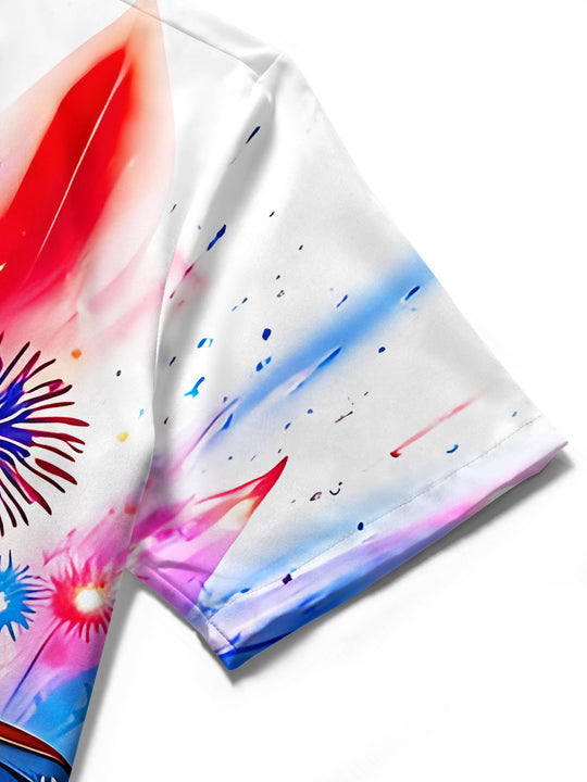 American Flag Dragonfly Floral Fireworks Independence Day Women's Short Sleeve Shirts