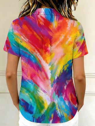 Colorful Watercolor Splash Tie Dye Women's Short Sleeve Shirts
