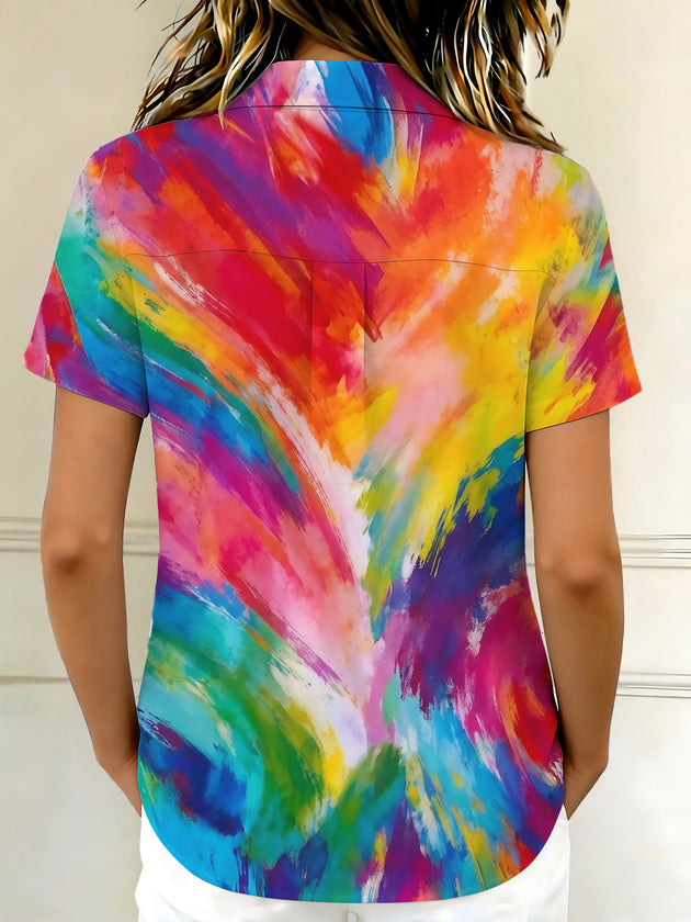 Colorful Watercolor Splash Tie Dye Women's Short Sleeve Shirts