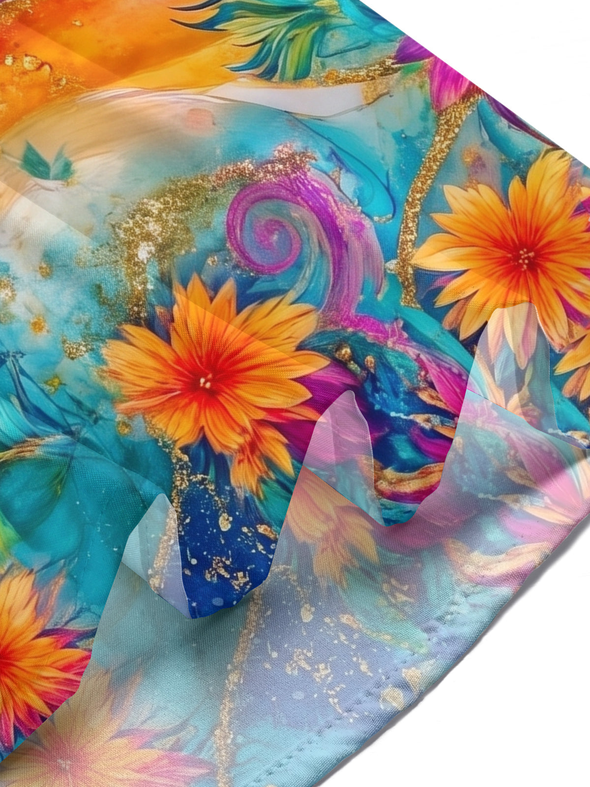 Art Watercolor Colorful Gradient Gold Tropical Abstract Flowers Women's Short Sleeve Shirts