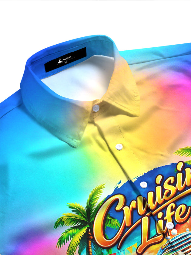 Hawaiian Cruise Vacation Gradient Color Women's Short Sleeve Shirts