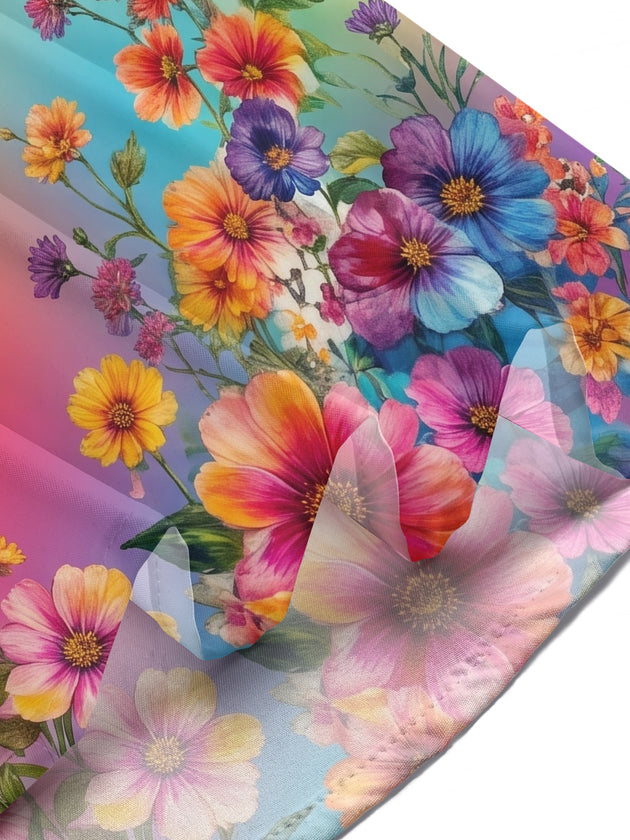 Gradient Colorful Floral Women's Short Sleeve Shirts