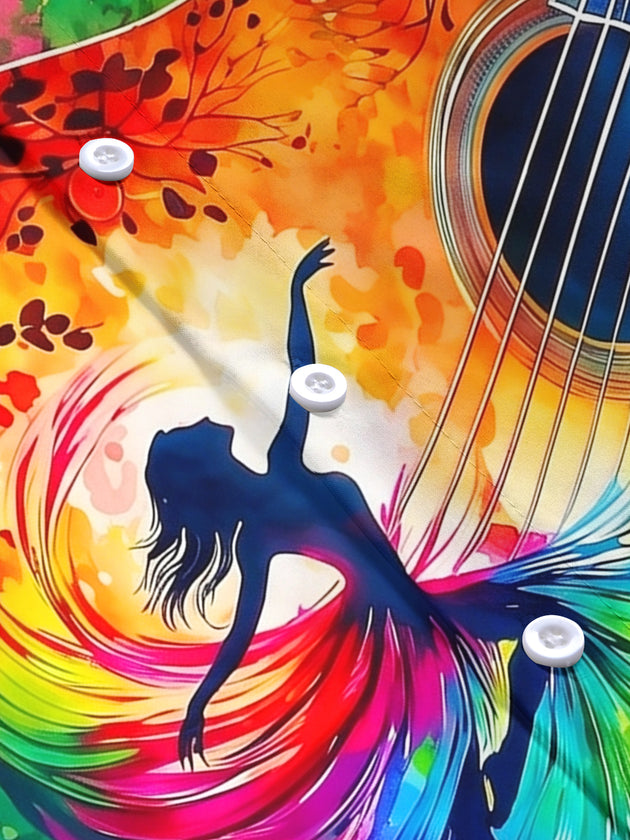 Music Guitar Dancer Watercolor Colorful Floral Women's Short Sleeve Shirts