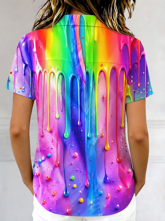 Colorful Dripping Paint Women's Short Sleeve Shirts
