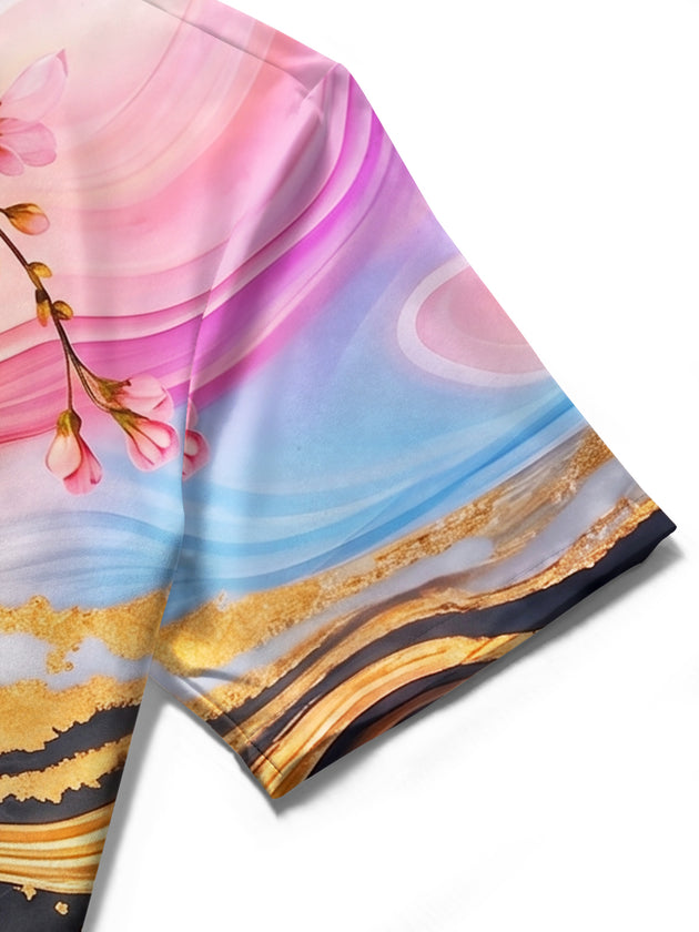 Art Flower Gradient Gold Foil Fluid Abstract Women's Short Sleeve Shirts