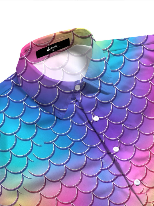 Gradient Colorful Fish Scale Women's Short Sleeve Shirts