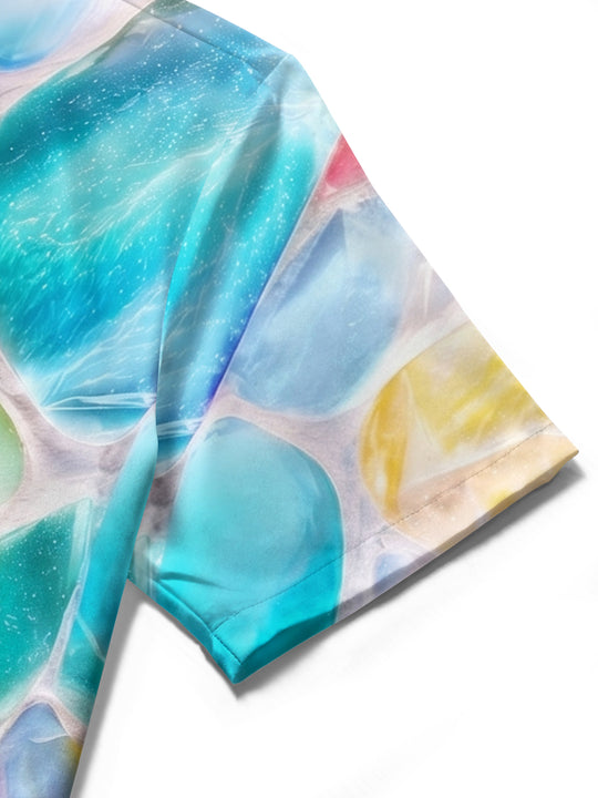 Art Abstract Colorful Crystal Rough Stone Women's Short Sleeve Shirts