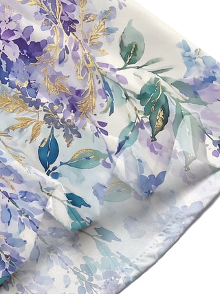 Art Gold Foil Purple-Blue Watercolor Floral Women's Short Sleeve Shirts