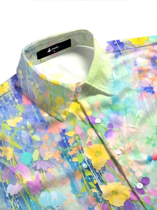 Art Watercolor Bellflower Floral Women's Short Sleeve Shirts