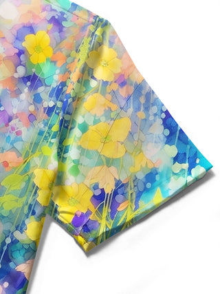 Art Watercolor Bellflower Floral Women's Short Sleeve Shirts