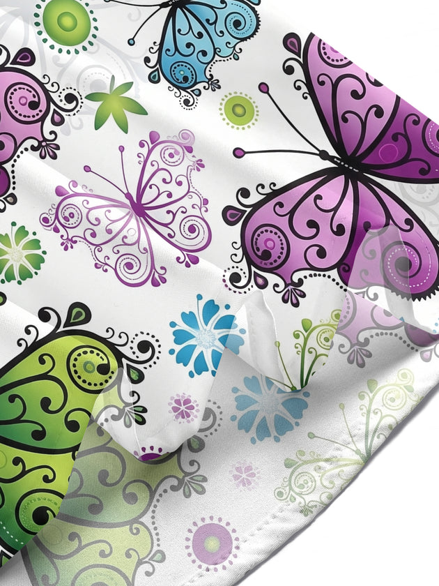 Vintage Colorful Butterfly Cat Paw Print Women's Short Sleeve Shirts