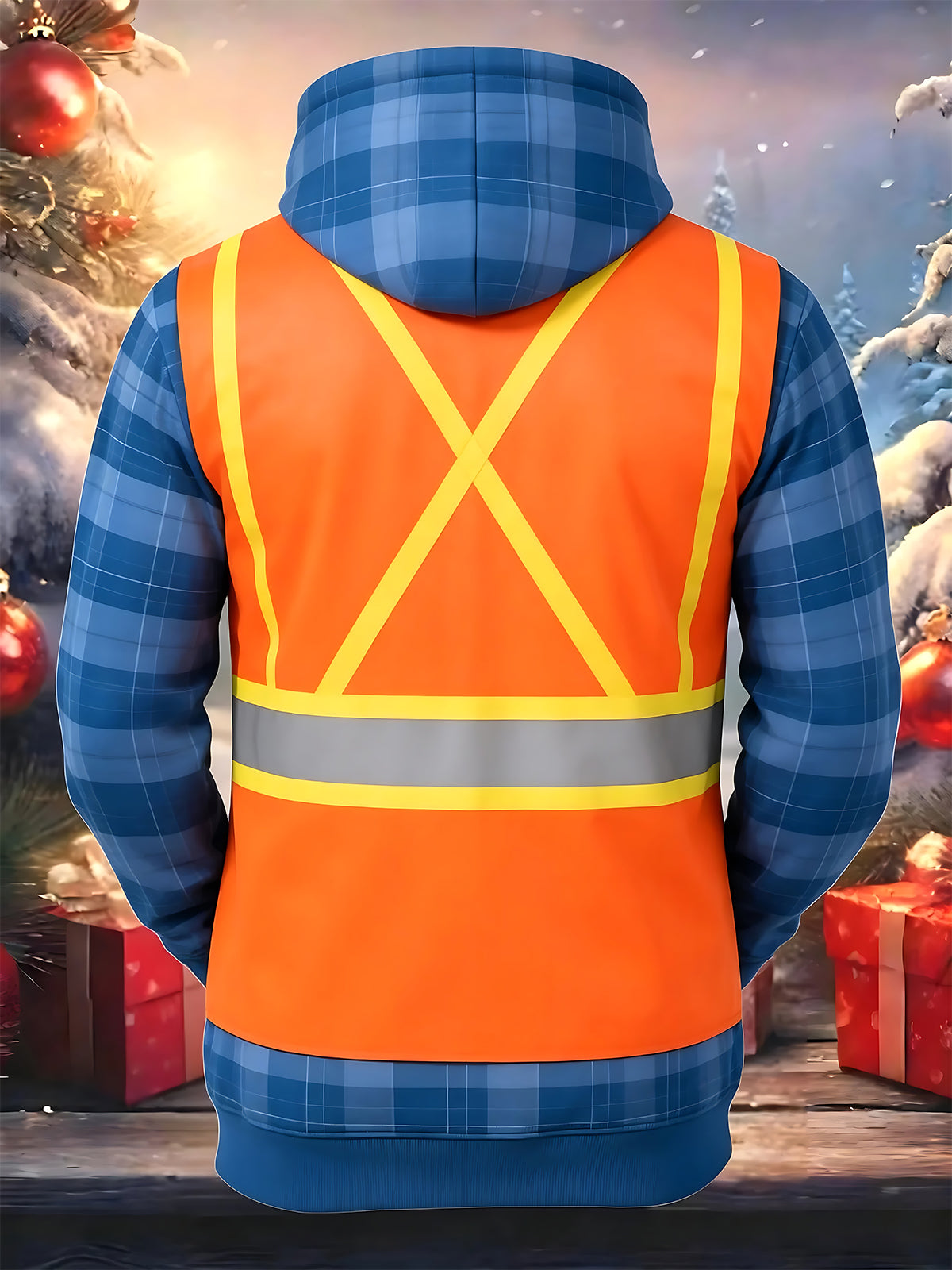 Adaychic Men's Graphic Construction Worker Print Long Sleeve Hoodie with Chest Pocket