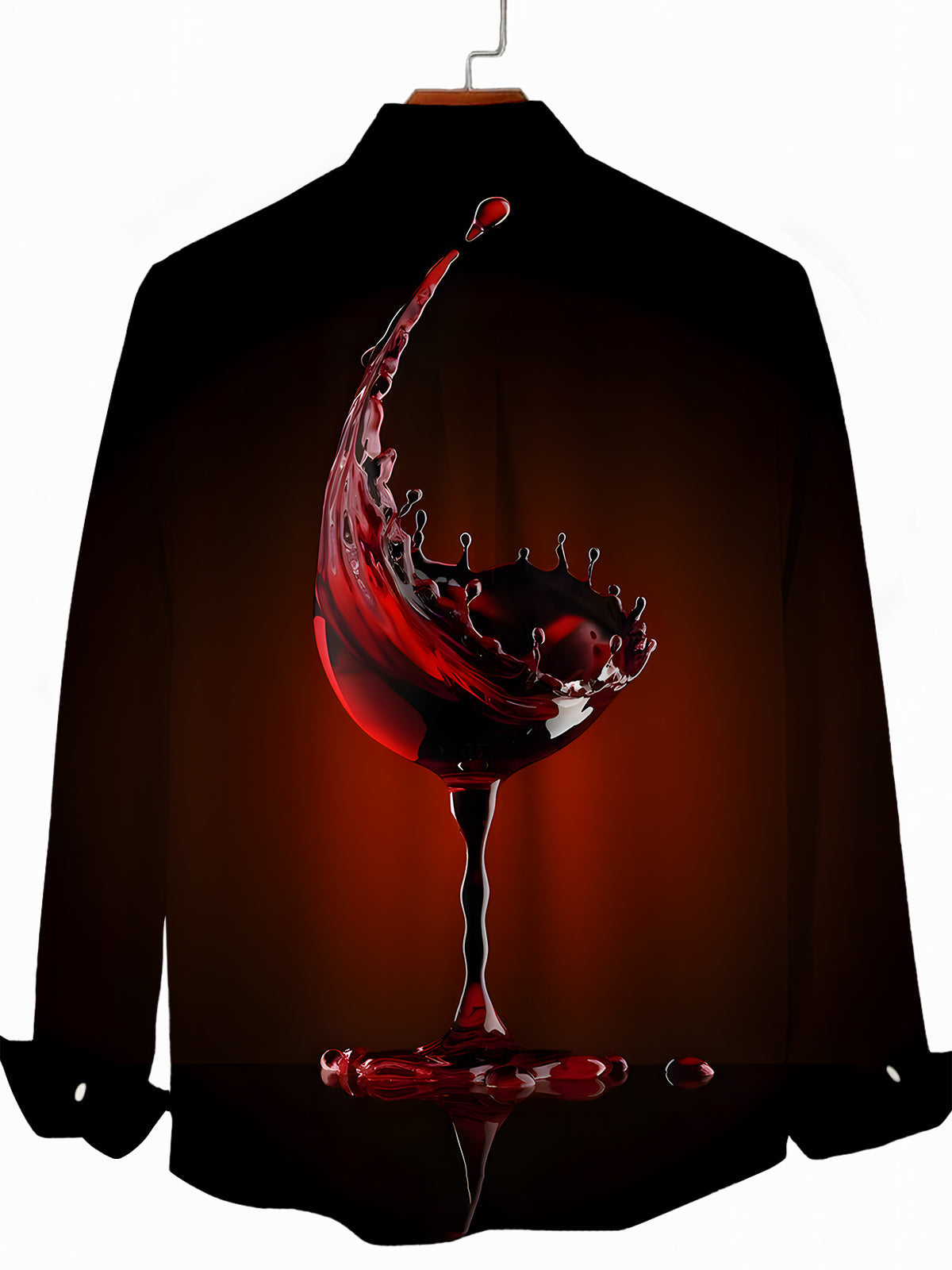 Red Wine Print Men's Pocket Long Sleeve Shirts