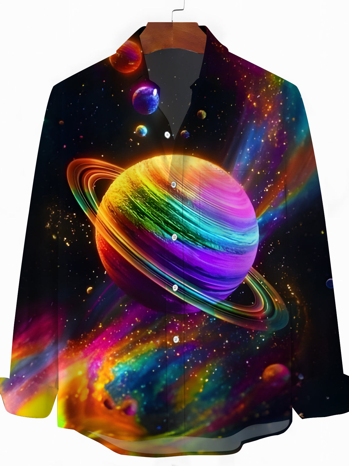 Universe Planet Print Men's Pocket Long Sleeve Shirts