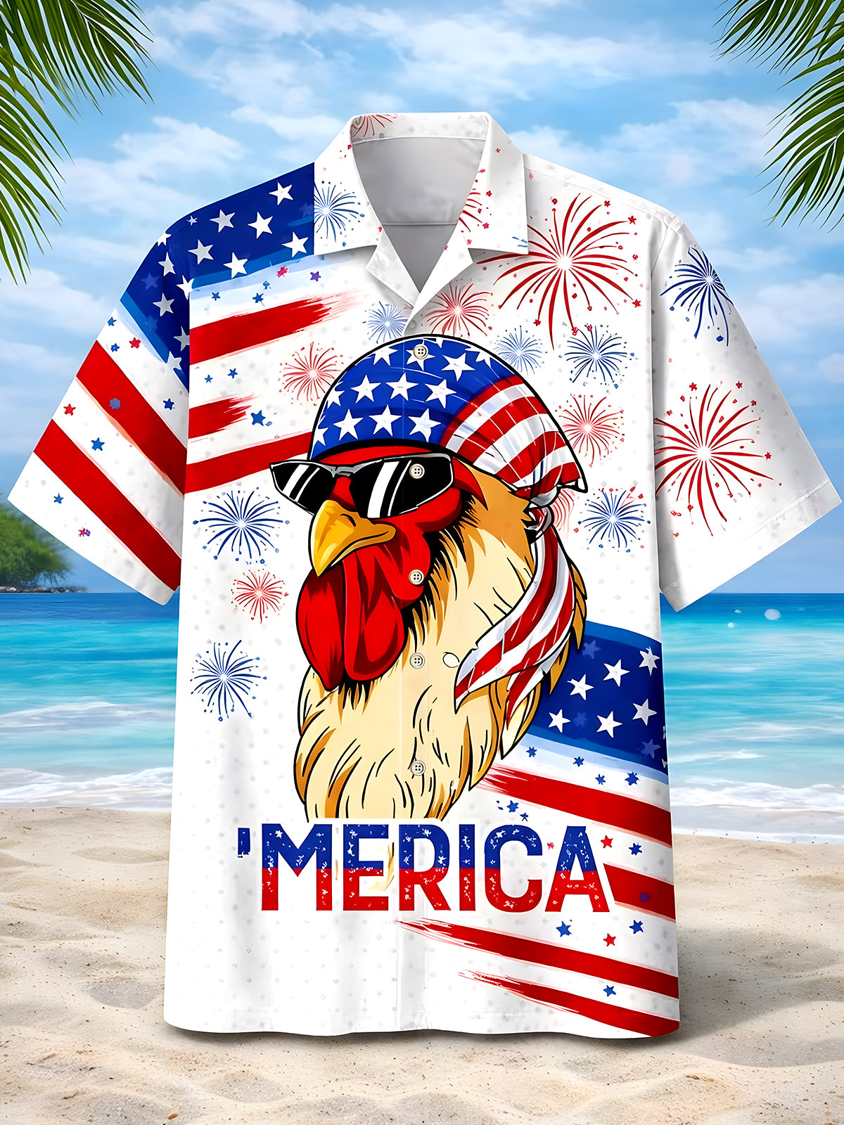 men's Hawaiian shirt front view Independence Day
