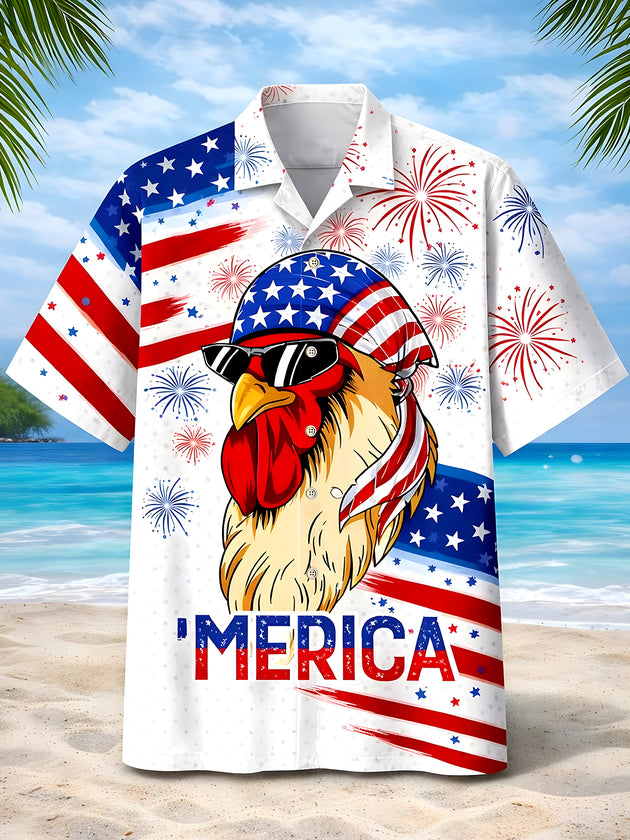men's Hawaiian shirt front view Independence Day