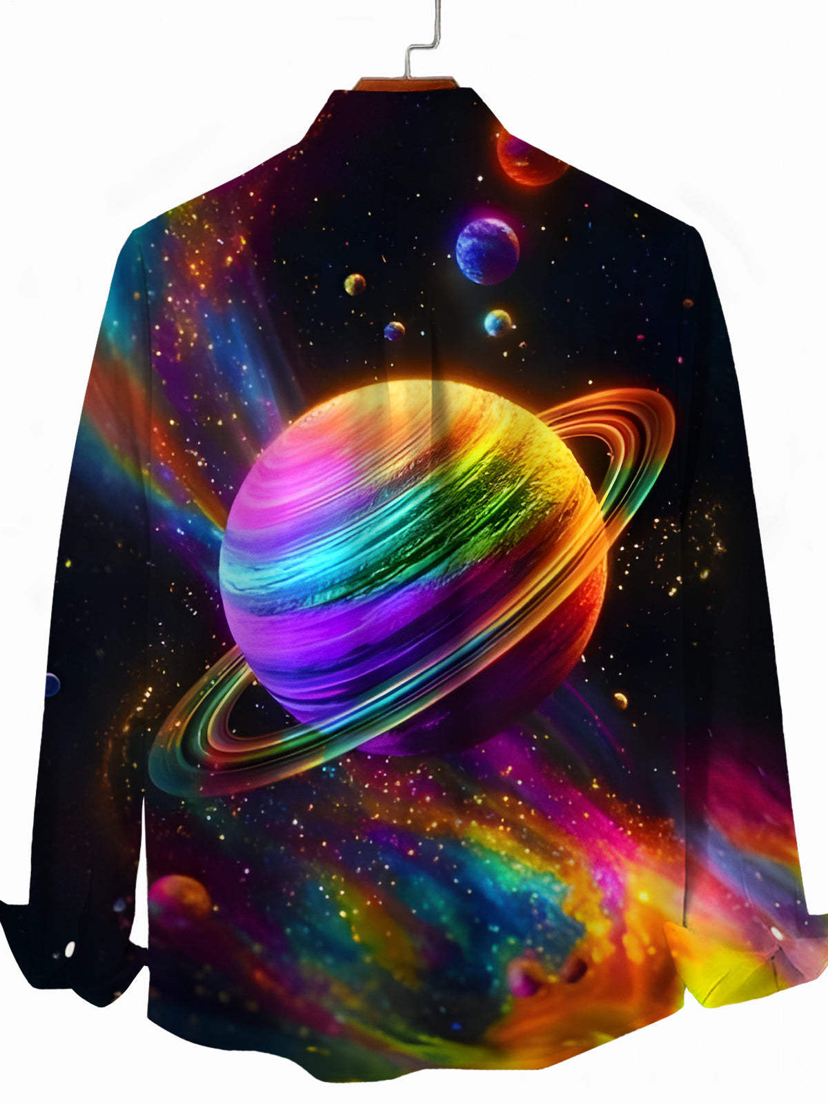 Universe Planet Print Men's Pocket Long Sleeve Shirts