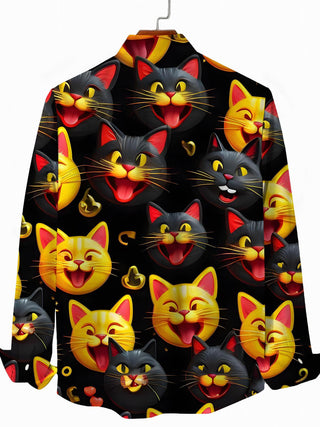 Men's cat print pocket long sleeve shirt back view