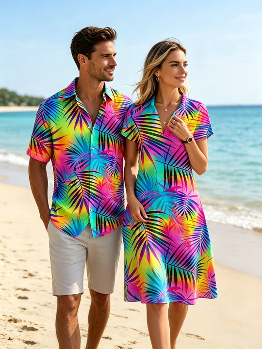 Hawaiian Leaf couple matching tropical Shirt & Dress