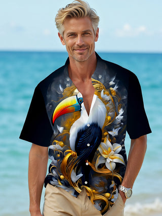 men's Hawaiian shirt front view tropical beach vacation