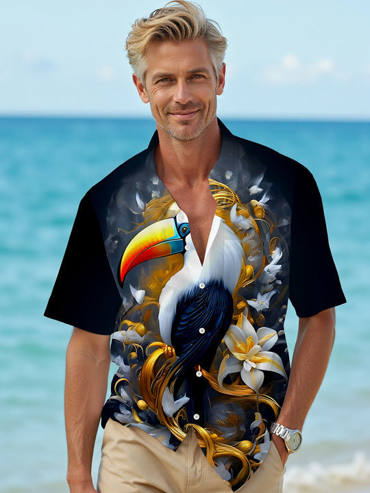 men's Hawaiian shirt front view tropical beach vacation