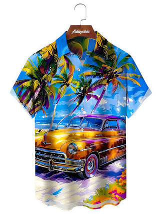 Hawaiian Car Travel Men's Pocket Short Sleeve Shirts