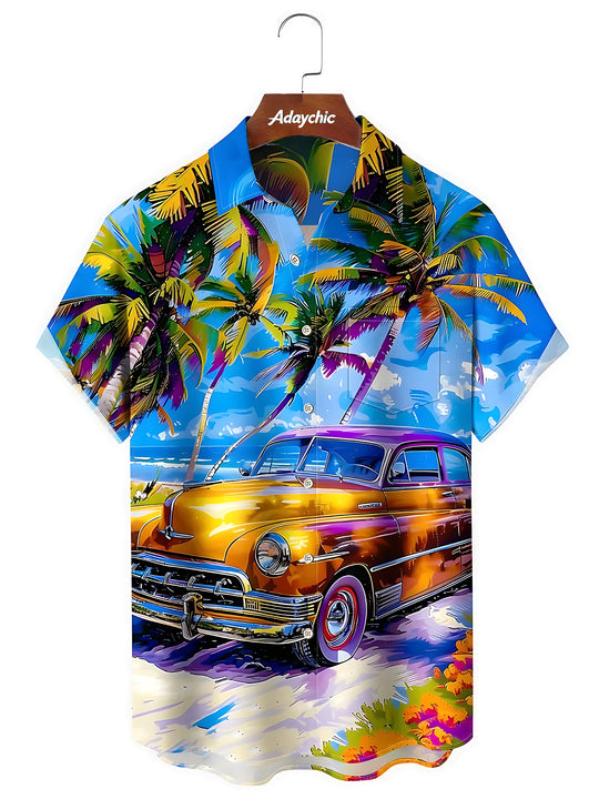 Hawaiian Car Travel Men's Pocket Short Sleeve Shirts