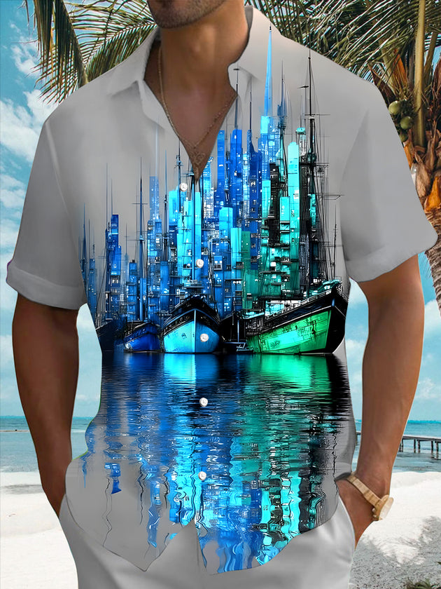 men's Hawaiian shirt front view tropical beach vacation
