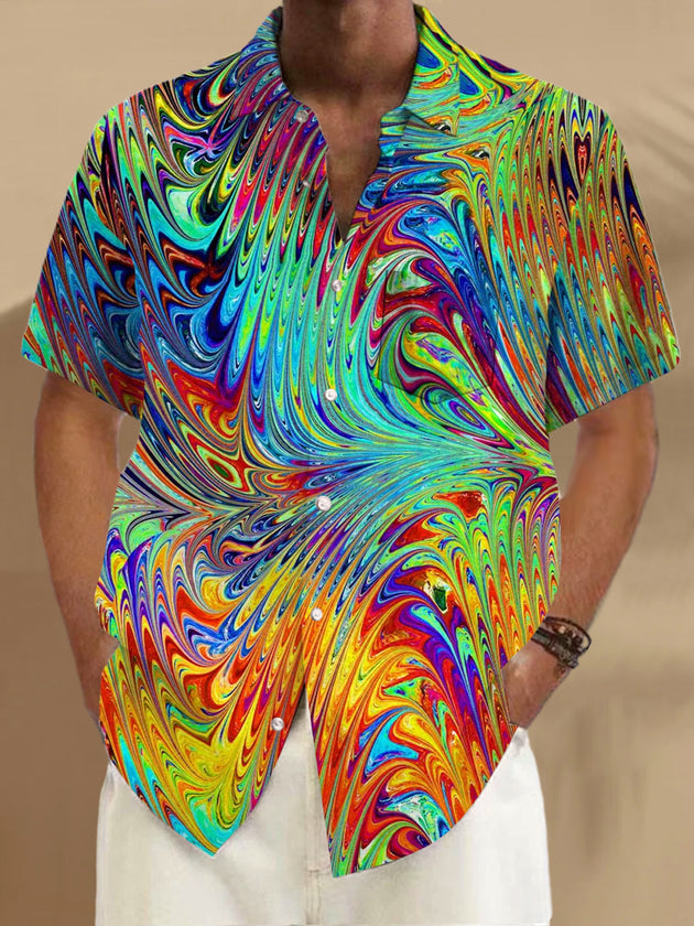 Men's abstract print short sleeve shirt with pocket front view