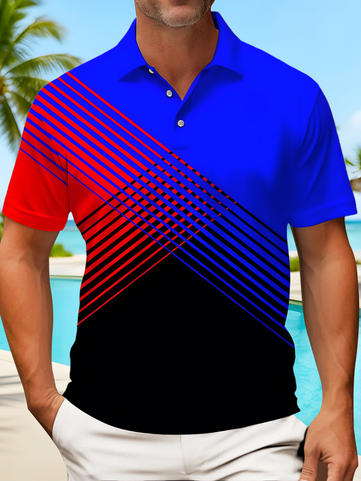 Basic Geometry Men's Short Sleeve Button Polo Shirt