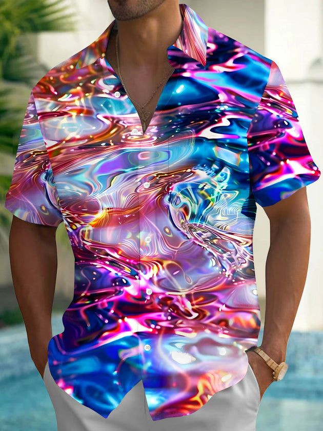 men's abstract print short sleeve shirt front view