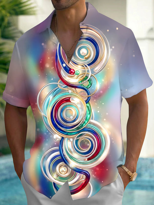 Men's abstract print tie dye short sleeve shirt front view