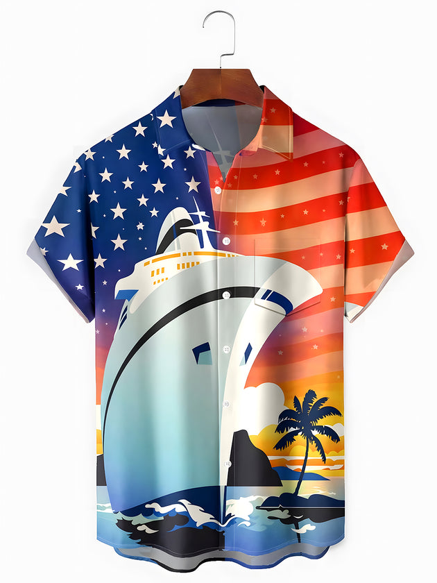 men's Hawaiian shirt front view Independence Day