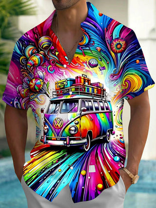 Men's Car Art Print Pocket Full Sleeve Shirt Side View