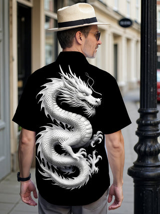 Men's dragon print short sleeve shirt back view