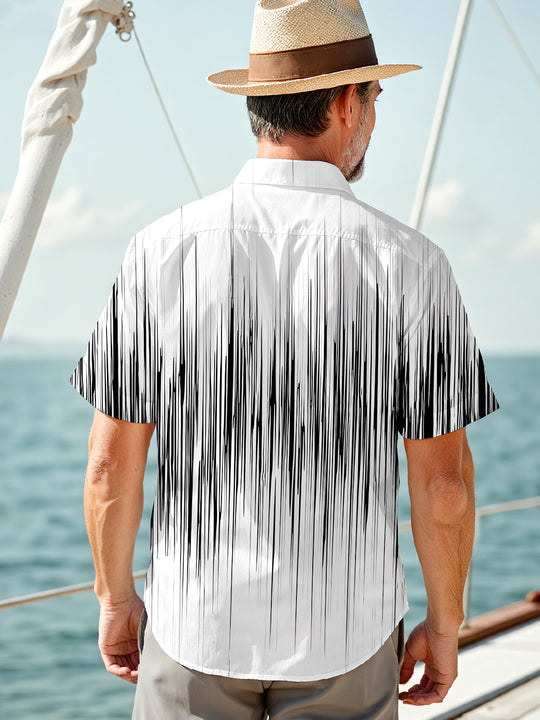 Men's casual striped print short sleeve shirt back view