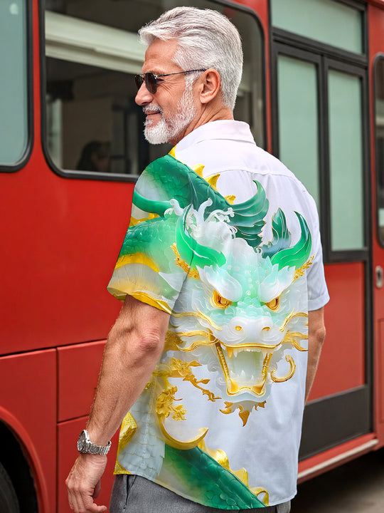 Men's Golden Dragon Print Short Sleeve Shirt Back View