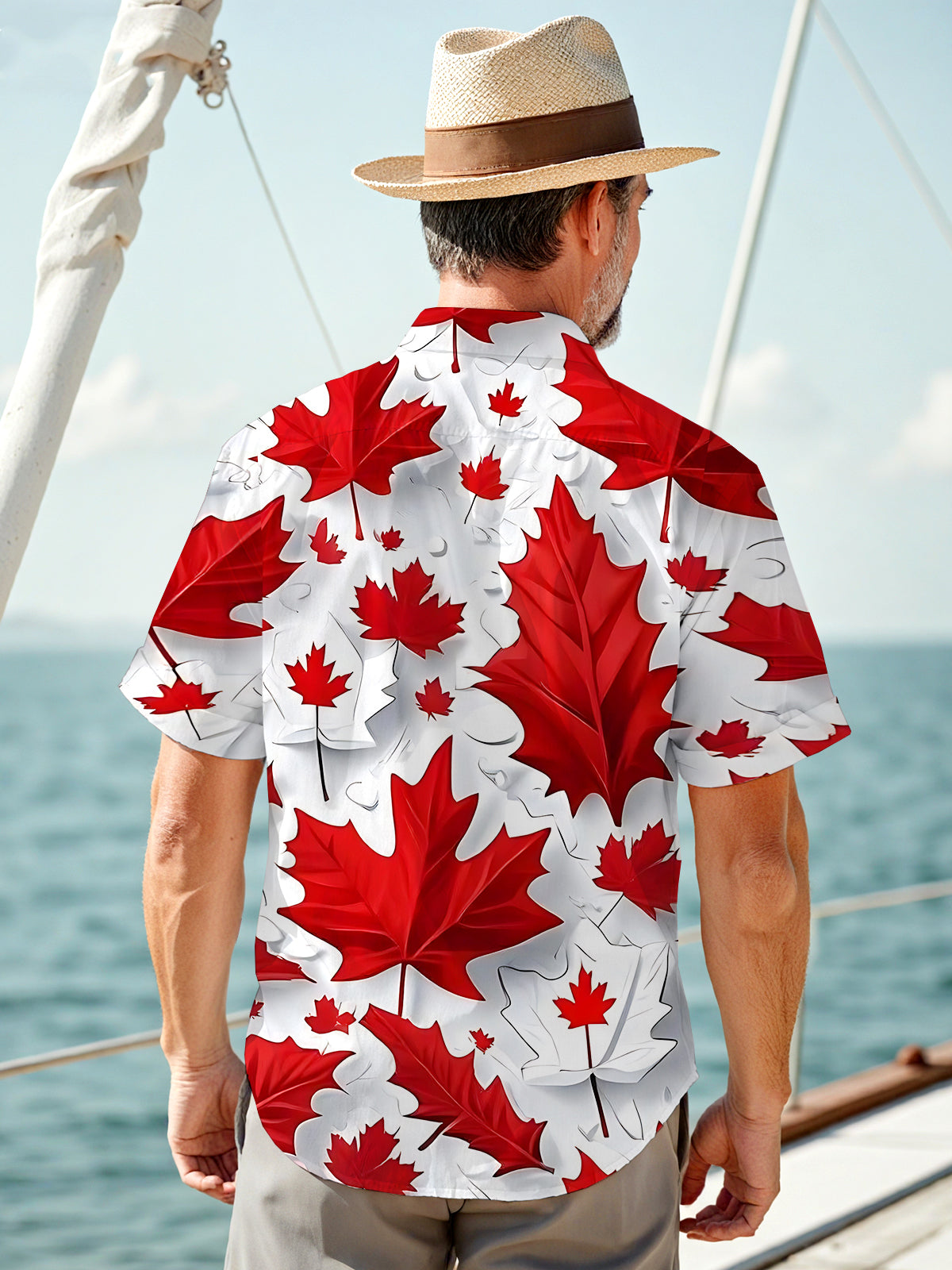 Maple Leaf Print Men's Pocket Short Sleeve Shirts