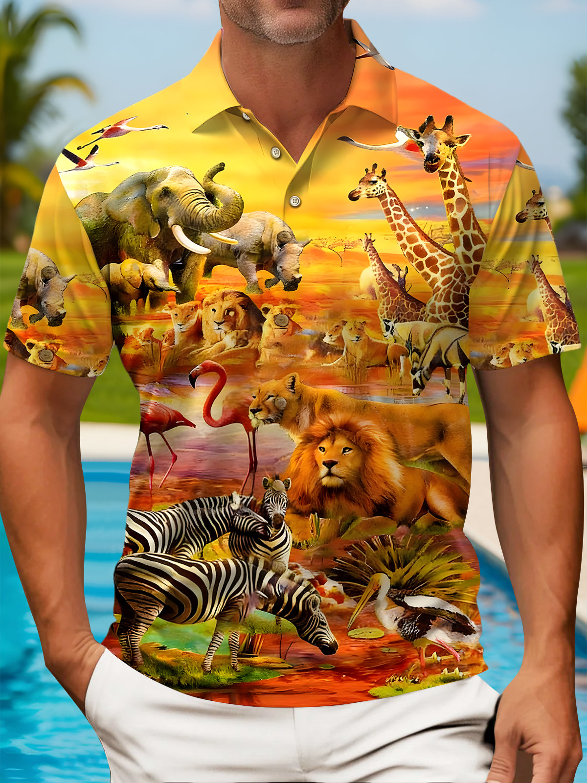 Animals Men's Short Sleeve Button Polo Shirt