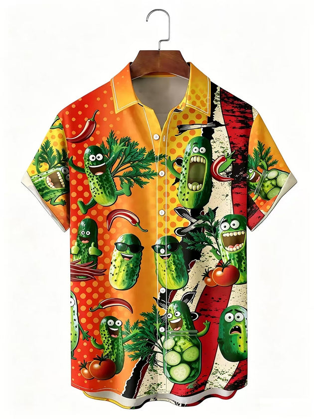 Funny Cucumber Men's Pocket Short Sleeve Shirts