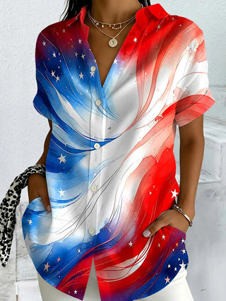 Abstract American Flag Star Print Couple Shirts