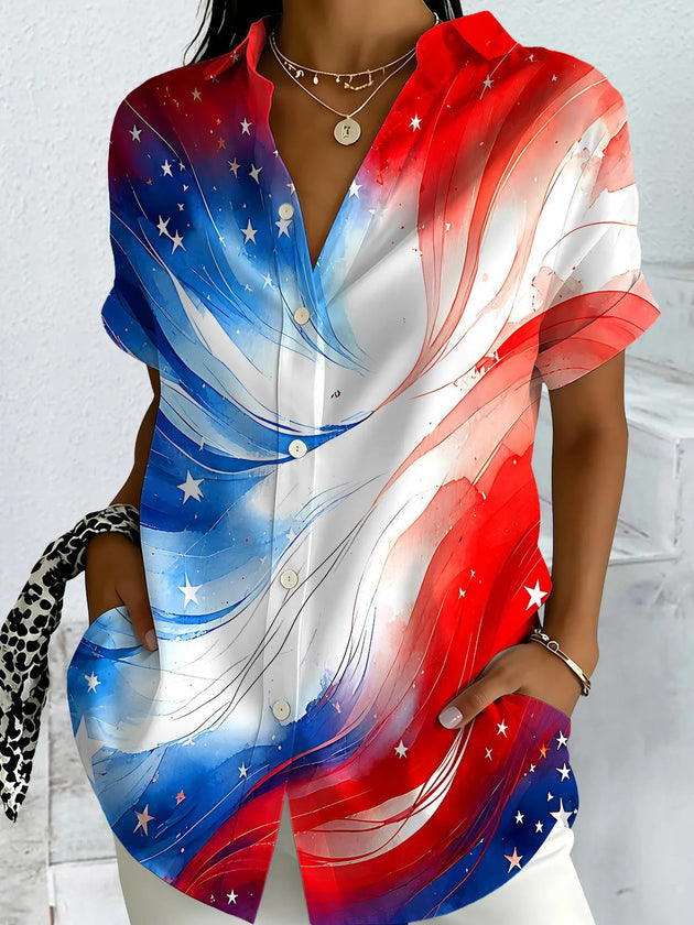 Abstract American Flag Star Print Couple Shirts